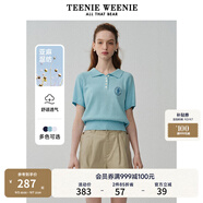 Teenie Weenie小熊女裝簡約時尚夏季短袖翻領(lǐng)針織衫Polo衫薄款白色 淺藍(lán)色 L (170)
