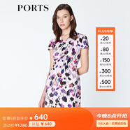 PORTS寶姿 連衣裙印花修身短袖連衣裙碎花 LN8D169HPT028 冰雪紫印花 S (4)