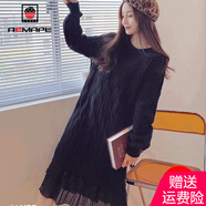 AEMAPE中長(cháng)款連衣裙女2025春秋冬季新寬松加厚蕾絲過(guò)膝針織毛衣裙子女 黑色加厚 M