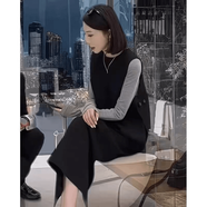 名媛感西裝裙套裝2025秋季新款小眾圓領(lǐng)馬甲上衣開叉半身裙女 三件套 L (建議100-115斤)