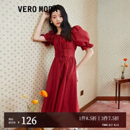 VEROMODA新款甜美氣質(zhì)方領(lǐng)泡泡袖系帶收腰連衣裙女|32226Z047 S97澳木紅色-追單1 S