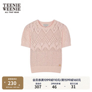 Teenie Weenie小熊春夏鏤空鉤花泡泡袖套頭短款時(shí)髦毛衣針織衫女裝 粉色 M 165