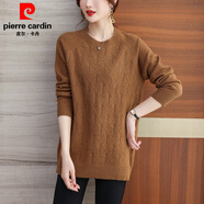 皮爾卡丹（pierre cardin）加肥加大秋冬新款毛衣女寬松韓版大d碼中長款上衣潮長袖外穿針織 咖啡色 XL 加大板建議120-135斤