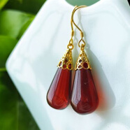 師魅原創(chuàng  )設計S925銀古法金耳環(huán)琥珀天然血珀水滴耳墜時(shí)尚百搭氣質(zhì)耳飾 天然血珀水滴耳墜