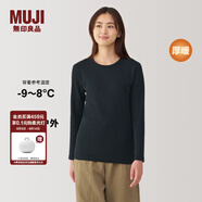 無印良品（MUJI）女式棉厚款圓領(lǐng)長袖T恤上衣打底衫女款內(nèi)搭冬季保暖秋衣 FCD14C4A 黑色 M 160/84A