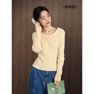 闊色黃色長(cháng)袖針織衫內搭2025秋冬季新款女裝藍色上衣毛衣打底衫 黃色 S