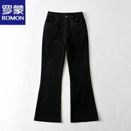羅蒙（ROMON）燈芯絨喇叭褲女褲2025秋冬新款高腰歐美風(fēng)顯瘦休閑褲網(wǎng)紅長(cháng)褲子 黑色 M