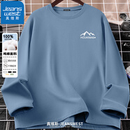 真維斯（JEANSWEST）T恤男女長袖2025春秋純棉親膚打底衫青少年內(nèi)搭上衣服情侶體恤衫 【純棉長袖】牛仔藍/簡筆山脈白X L (推薦100斤-115斤左右)