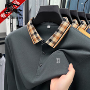 BURB巴寶莉春秋牌長(zhǎng)袖t恤男士棉翻領(lǐng)高端休閑透氣POLO衫 深灰色 M 165【建議100-120斤】