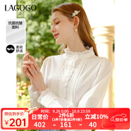 lagogo【抗菌抗皺】法式木耳邊白襯衫女士拉谷谷春秋長袖立領(lǐng)上衣 本白色(V1) S