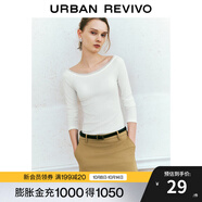UR秋季新款女裝蕾絲花邊打底外穿修身長(cháng)袖T恤UYY440035 本白 S