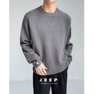 JEEP SPIRIT肌理感白色毛衣男冬季韓版設(shè)計(jì)感袖口開(kāi)叉紐扣打底針 深灰 M