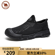 駱駝牌 網(wǎng)面男鞋透氣輕便跑步鞋時(shí)尚舒適休閑鞋 P15M342006 黑色 44