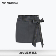 ANN ANDELMANH型拼接條紋短裙梭織混紡牛仔辣妹風(fēng)西裝A字半身裙 淺灰色 XS