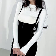 春秋冬背帶魚(yú)尾連衣裙小個(gè)子辣妹修身小媽后媽包臀裙兩件裙套裝女 白色打底衫 S