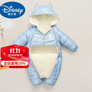 迪士尼寶寶嬰幼兒秋冬連體衣新生兒衣服男女寶寶加厚外出服抱衣羽絨棉服冬裝 藍(lán)色免洗加絨款 可包手包腳 100cm 100碼建議90-3-4歲（建議12