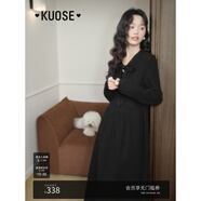 闊色（kuose）黑色長袖針織毛衣連衣裙女秋季新款早秋穿搭高腰a字長裙 黑色 L