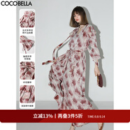 COCOBELLA玫瑰暈染荷葉邊大擺連衣裙女夏垂墜飄逸長裙FR3037 復古玫瑰 M