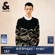 杰克·瓊斯（JACK&JONES）男裝秋季新款字母潮流百搭上衣雪尼爾親膚寬松舒適針織衫男毛衣男 E40 黑色 L 180