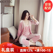 MOXTOC睡衣女冬金絲絨女士加厚三件套家居服吊帶長(cháng)袖長(cháng)褲套裝 粉紅色 L （105-120斤）