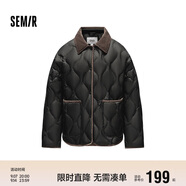 森馬（Semir）羽絨服女中長款輕薄拼接燈芯絨翻領2024冬季三防外套109724113004