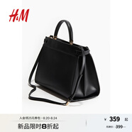 H&M女士包袋秋季單肩斜挎手提包皮帶裝飾中號購物包1251948 黑色 中包