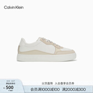 Calvin KleinJeans【七夕禮物】25春夏男士ck皮革拼接厚底運動(dòng)鞋板鞋YM01153 0LE-白色/米色 40