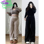 莜仙格梨形身材美式直筒牛仔褲女秋季大碼胖妹妹高腰遮胯寬松顯瘦闊腿褲 黑色 長褲  常規(guī) 5XL 大【建議190-205斤】