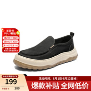 森達男鞋春夏一腳蹬平底休閑鞋舒適透氣布鞋男V7R13BM3 黑色JDZ28BM5 40