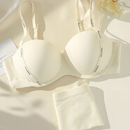 妮姬塔（NIJITA）無(wú)痕內衣女 小胸聚攏顯大胸上托調整防下垂 減齡甜美背無(wú)鋼圈文胸 香檳白內衣內褲 M 34/75