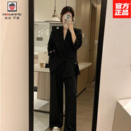 AEMAPE西裝套裝女裝休閑套裝氣場(chǎng)強(qiáng)大女神2025新小個(gè)子春秋小西服兩件套 黑色套裝 L 建議105-115斤