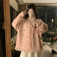 BMOI大碼甜美小香風(fēng)時(shí)尚套裝裙女秋冬季胖MM流蘇毛衣針織半身裙兩件套 粉色上衣【法式別致/洋氣小衫/設計感小眾/】 M 85-100斤