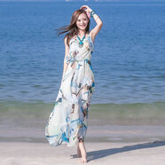 FMYVFY2025夏季韓版修身雪紡吊帶裙海邊度假波西米亞長裙沙灘裙 花色 S