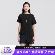 S.DEER圣迪奧女裝一字領(lǐng)撞色印花不規(guī)則T恤S22280191 黑色/91 S 160