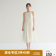 獨束微胖MM大碼女裝法式氣質(zhì)感高腰顯瘦A擺掛脖吊帶連衣裙 椰奶白連衣裙 3XL (尺碼：5) (尺碼：5)