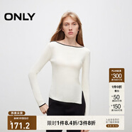 ONLY秋冬時尚撞色一字領(lǐng)開叉修身毛衣針織衫女|124324013 A06 太古白色 S (160) 80A