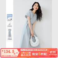 梵希蔓淺藍(lán)色法式V領(lǐng)連衣裙女2025夏季新款收腰系帶顯瘦休閑長裙 M9733 淺藍(lán)色 S
