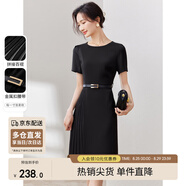 尚都比拉設(shè)計感拼接連衣裙夏季高級感氣質(zhì)百褶裙小個子中長裙子 雅黑色 L