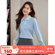 熙世界假兩件針織衫女士2025春季設(shè)計(jì)感長袖毛衣襯衫領(lǐng)打底衫上衣 淺水藍(lán) M