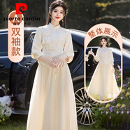 皮爾卡丹（pierre cardin）新中式伴娘服秋冬款2025新款超仙姐妹團伴娘服長(cháng)袖兩件套禮服 中國結-香檳色-A款雙袖 2XL 120-135斤