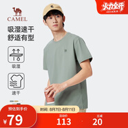 駱駝（CAMEL）情侶休閑T恤男女士透氣戶外運動圓領(lǐng)印花百搭短袖夏季M13BZ00103