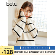 betu百圖女裝冬季毛衣小半高領(lǐng)條紋長(cháng)袖慵懶風(fēng)毛衣2211T40 米白 S