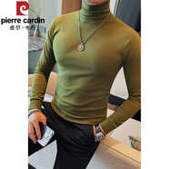 皮爾卡丹（pierre cardin）高領打底衫男長袖T恤新款秋冬季修身內(nèi)搭加厚保暖白色上衣棉體恤 7881 軍綠色【高領】 2XL 135-150斤