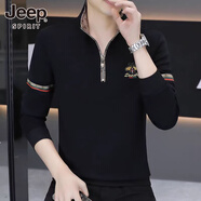 JEEP  SPIRIT吉普歐洲站男士2025秋冬季立領(lǐng)衛衣加絨高端時(shí)尚潮流半拉鏈上衣男 黑色【春秋款】L2389 M 建議95-110斤