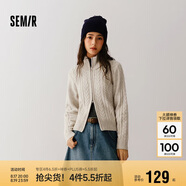 森馬（Semir）針織開衫女修身正肩溫柔系2024冬季高領絞花衣服顯瘦109724106003