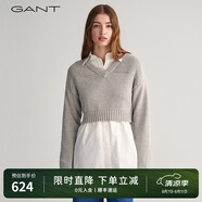 GANT/甘特春季新款女士毛衣純色百搭落肩袖V領(lǐng)套頭超短款毛針織衫 93 S