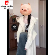 皮爾卡丹秋冬新款大翻領(lǐng)灰色斗篷大衣女感慵懶風(fēng)長(cháng)款披肩毛衣開(kāi)衫外套 米白色 M 建議95-105斤