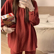 純棉睡衣女春秋季長(cháng)袖網(wǎng)紅ins小香風(fēng)女士云朵棉可外穿家居服套裝 套頭過(guò)年紅小碎花套裝長(cháng)袖 M