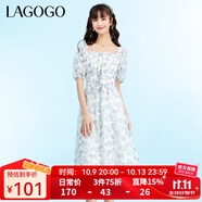 LAGOGO法式一字領(lǐng)甜美茶歇法式連衣裙女拉谷谷短袖氣質(zhì)修身裙子 混色（Y0） S 155/36