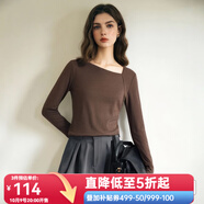 Olrain歐芮兒灰色長(zhǎng)袖T恤女裝秋季通勤斜肩設(shè)計(jì)感打底衫上衣 摩卡色 M
